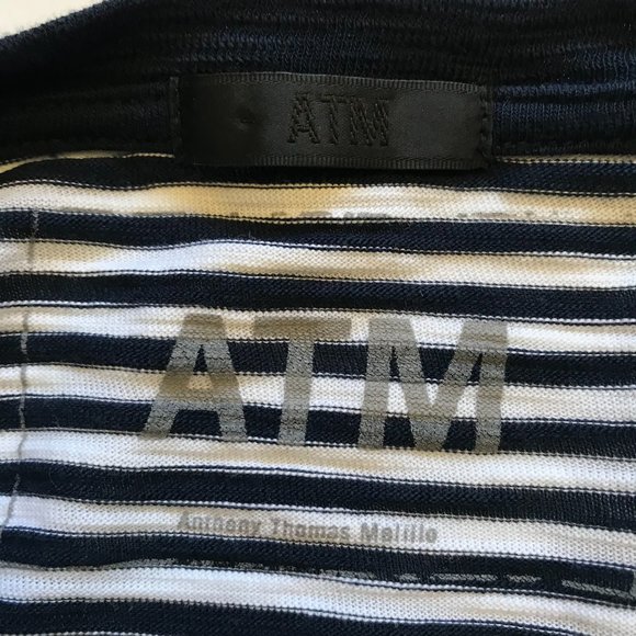 ATM Striped Jersey Top Shirt Womens Small Navy Blue White Short Sleeve Crew Neck - Picture 6 of 12